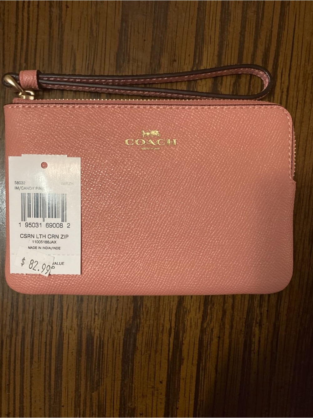 Coach Corner Zip Wristlet in Candy Pink, NWT